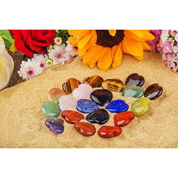 JIC Gem 20 pcs Mixed Crystal Heart Stones Heart Shape Chakra Stones 30mm Reiki Balancing Hand Carved Polished Palm Worry Stone Gift Jewelry Making and Collection
