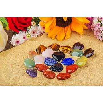 JIC Gem 20 pcs Mixed Crystal Heart Stones Heart Shape Chakra Stones 30mm Reiki Balancing Hand Carved Polished Palm Worry Stone Gift Jewelry Making and Collection