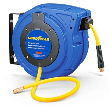 Goodyear Air Hose Reel Retractable 3/8" Inch x 50' Foot Hybrid Polymer Hose Max 300PSI Commerical Po...
