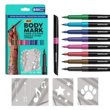 BODYMARK Temporary Tattoo Markers - 8 Skin-Safe Colors, Long-Lasting & Flexible