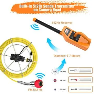 Anysun Sewer Camera with Locator, Pipe Camera with 512Hz Sonde Transmitter and Receiver, IP68 Waterproof Industrial Plumbing Endoscope Drain Snake Cam with 7" LCD Monitor, 8G SD Card (165Ft/50M Cable)