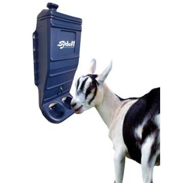 Sydell Sheep and Goat Grain Mineral Feeder, Large Outdoor Forage Grain Feeding System, Supports Up to 10 Small Livestock, Weather Resistant Heavy-Duty Plastic, Fence Mounted