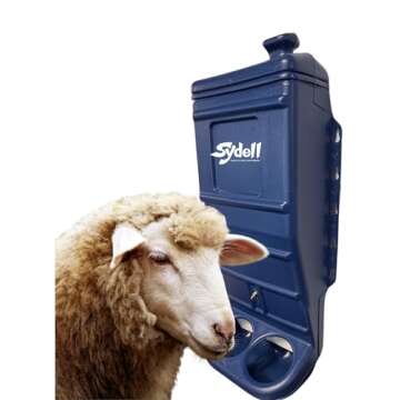 Sydell Sheep and Goat Grain Mineral Feeder, Large Outdoor Forage Grain Feeding System, Supports Up to 10 Small Livestock, Weather Resistant Heavy-Duty Plastic, Fence Mounted