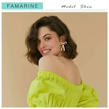 FAMARINE Gold Bow Earrings for Women Big Bow Dangle Drop Earrings Classic Earrings Gift