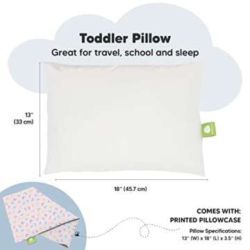 Toddler Pillow with Pillowcase - 13x18 My Little Dreamy Kids Travel Bed Pillows for Sleeping, Organic Cotton Small Pillowcase, Soft & Breathable, Machine Washable, Toddlers 2-5 Years Old (Flutter)