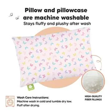 Toddler Pillow with Pillowcase - 13x18 My Little Dreamy Kids Travel Bed Pillows for Sleeping, Organic Cotton Small Pillowcase, Soft & Breathable, Machine Washable, Toddlers 2-5 Years Old (Flutter)