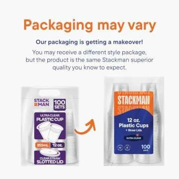 12 oz Clear Plastic Cups with Straw-Slot Lids [100 Sets] PET Crystal Clear Disposable 12oz Plastic Cups with Lids - Crystal Clear, Durable Cup. BPA Free + Crack Resistant, for Coffee, Juice, Shakes