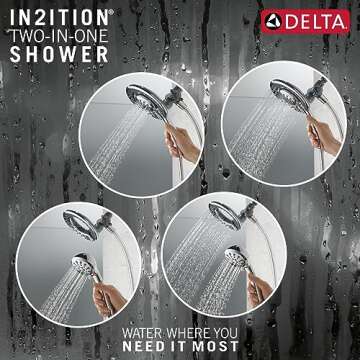 Delta Faucet 4-Spray In2ition 2-in-1 Dual Shower Head with Handheld, Touch-Clean Chrome Shower Head with Hose, Detachable Shower Head, Hand Held Shower Head, Chrome 75486C