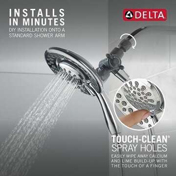 Delta Faucet 4-Spray In2ition 2-in-1 Dual Shower Head with Handheld, Touch-Clean Chrome Shower Head with Hose, Detachable Shower Head, Hand Held Shower Head, Chrome 75486C