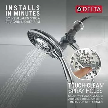 Delta Faucet 4-Spray In2ition 2-in-1 Dual Shower Head with Handheld, Touch-Clean Chrome Shower Head with Hose, Detachable Shower Head, Hand Held Shower Head, Chrome 75486C