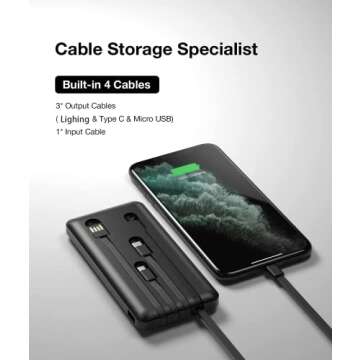 SANAG K9 Portable Charger - 10000mAh Power Bank with Built-in Cables for Quick Charging