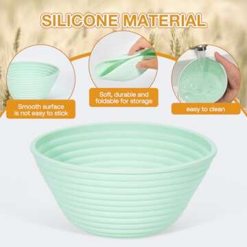 Silicone Banneton, Sourdough Bread Baskets (Set of 6, 5 Inch), Round Proofing Bread Bowls with Starter Kit, Bread Making Baking Supplies