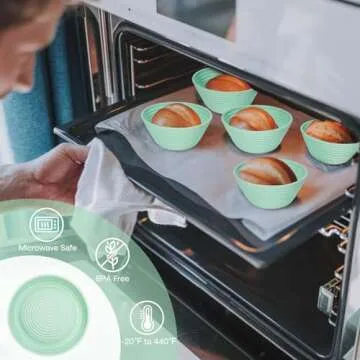 Silicone Banneton, Sourdough Bread Baskets (Set of 6, 5 Inch), Round Proofing Bread Bowls with Starter Kit, Bread Making Baking Supplies