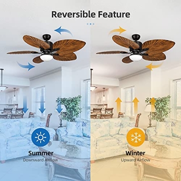 YITAHOME 52" Tropical Ceiling Fan with Remote & Light