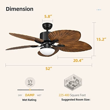 YITAHOME 52" Tropical Ceiling Fan with Remote & Light
