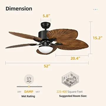 YITAHOME 52" Tropical Ceiling Fan with Remote & Light