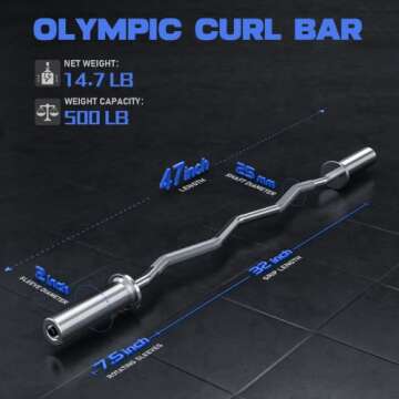 Olympic EZ Curl Bar for Weight Lifting & Muscle Training