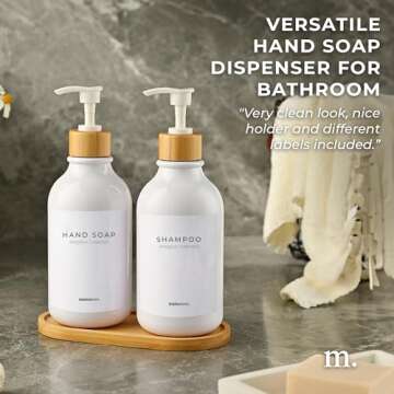 MaisoNovo Soap Dispenser 3-Piece Set | 16.9oz White Bottles with White Bamboo Pumps