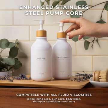 MaisoNovo Soap Dispenser 3-Piece Set | 16.9oz White Bottles with White Bamboo Pumps