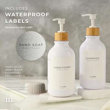 MaisoNovo Soap Dispenser 3-Piece Set | 16.9oz White Bottles with White Bamboo Pumps