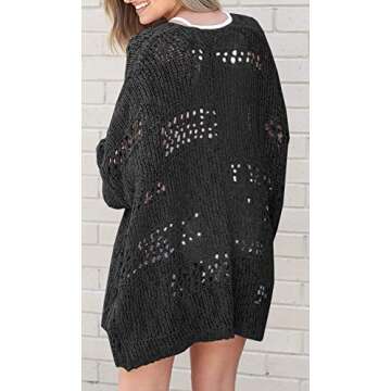 Ermonn Womens Crochet Cardigan Sweater Kimonos Boho Solid Color Oversized Fall Open Front Outwear