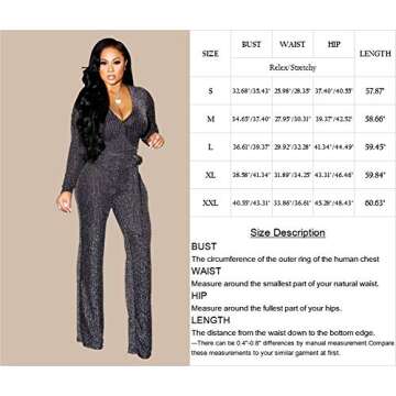 LightlyKiss V Neck Sparkly Jumpsuit for Women - Party Wear