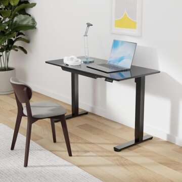 Marsail Glass Electric Standing Desk with Drawer, 48 x 24 Inches Height-Adjustable Desk, One-Piece T...