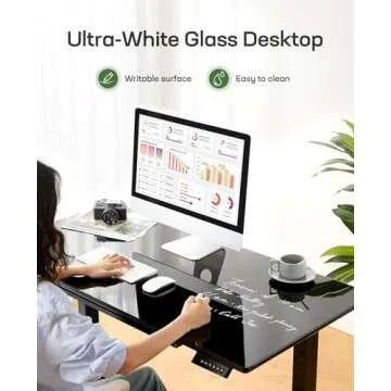 Marsail Glass Electric Standing Desk with Drawer, 48 x 24 Inches Height-Adjustable Desk, One-Piece Tempered Glass Top, Ergonomic Home Office Sit Stand Desk with 4 Preset Heights, Black