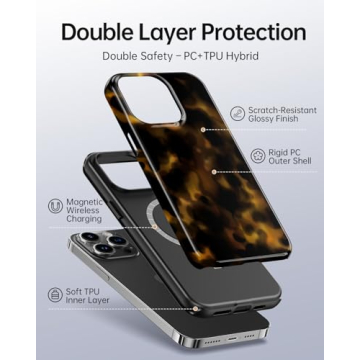 TAMUEL for iPhone 15 Pro Max Case - Aesthetic Tortoise Shell Design, MagSafe Compatible, Protective ...
