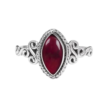 Rubicrafts Garnet Stone Ring 925 Sterling Silver Statement Ring For Women and Girls Handmade Rings N...