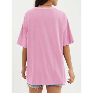 ATHMILE Oversized T Shirts for Women Loose Fit Crewneck Short Sleeve Tops Summer Casual Blouse Y2K 2025 Basic Tee Pink