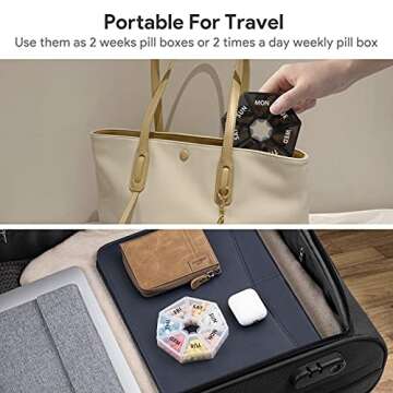 2 Pack Extra Large Weekly Pill Organizer, Tnvee XL Pill Box Case 7 Day Travel Medicine Organizer Large Compartment for Vitamins, Fish Oils, Supplement