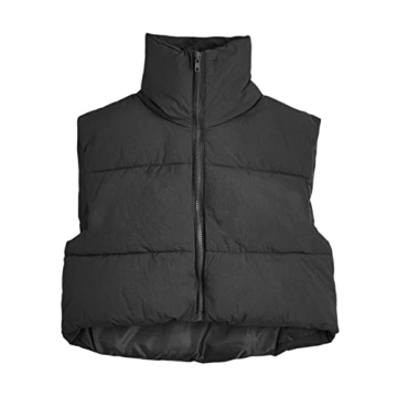 UANEO Women's Cropped Puffer Vest Zip Up Stand Collar Sleeveless
