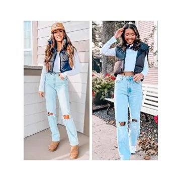 UANEO Women's Cropped Puffer Vest Zip Up Stand Collar Sleeveless