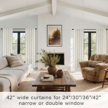 KOUFALL 84 Inch Length Linen Curtains Drapes for Living Room 2 Panels Set,Cream Beige Neutral Boho Light Filtering Semi Sheer Curtains for Bedroom 84 Inches Long,Ivory Off White