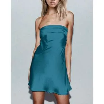 HYPERFIRE Women's Elegant Strapless Tube Cut Out Back Mini Dress Summer Cocktail Dresses Royal Blue Large