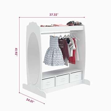 mecor Kids Dress Up Storage with Mirror, Clothes Hook, Shelf and Rod - Kids Armoire with Fabric Storage Bins (White)