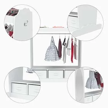 mecor Kids Dress Up Storage with Mirror, Clothes Hook, Shelf and Rod - Kids Armoire with Fabric Storage Bins (White)