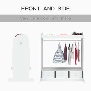 mecor Kids Dress Up Storage with Mirror, Clothes Hook, Shelf and Rod - Kids Armoire with Fabric Storage Bins (White)