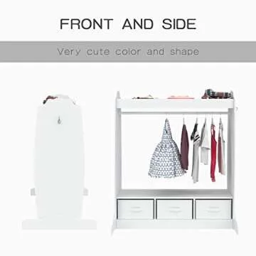 mecor Kids Dress Up Storage with Mirror, Clothes Hook, Shelf and Rod - Kids Armoire with Fabric Storage Bins (White)