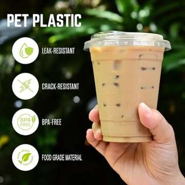 FROZIP 50 Pack 16oz Plastic Coffee Cups with Sip Lids - Strawless Clear Plastic Cups with Lid, Smoothie Cups with Lids & Iced Coffee Cups with Lids Restaurant Supplies, Disposable Clear Cups with Lids