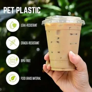 FROZIP 50 Pack 16oz Plastic Coffee Cups with Sip Lids - Strawless Clear Plastic Cups with Lid, Smoothie Cups with Lids & Iced Coffee Cups with Lids Restaurant Supplies, Disposable Clear Cups with Lids