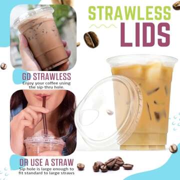 FROZIP 50 Pack 16oz Plastic Coffee Cups with Sip Lids - Strawless Clear Plastic Cups with Lid, Smoothie Cups with Lids & Iced Coffee Cups with Lids Restaurant Supplies, Disposable Clear Cups with Lids