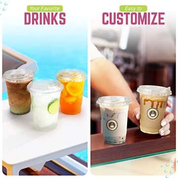 FROZIP 50 Pack 16oz Plastic Coffee Cups with Sip Lids - Strawless Clear Plastic Cups with Lid, Smoothie Cups with Lids & Iced Coffee Cups with Lids Restaurant Supplies, Disposable Clear Cups with Lids