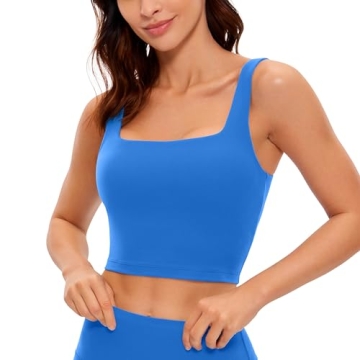 CRZ YOGA Butterluxe Women's Square Neck Longline Sports Bra - Ultra-Comfortable Padded Yoga Crop Top...