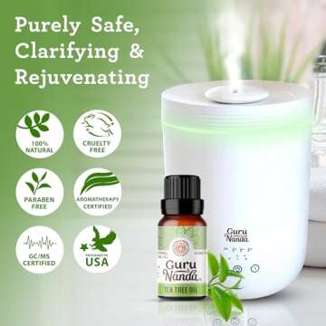GuruNanda Tea Tree Essential Oil (0.5 Fl Oz) - 100% Pure, Natural and Undiluted Essential Oil for Di...
