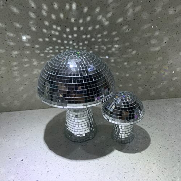 Mxkoso Mushroom Disco Ball for bar, Party, Room, Table Decor - Mirror Disco Ball Mushroom Shape Home Art Decorations (Silver 6 inch)