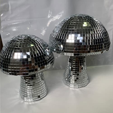 Mxkoso Mushroom Disco Ball for bar, Party, Room, Table Decor - Mirror Disco Ball Mushroom Shape Home Art Decorations (Silver 6 inch)