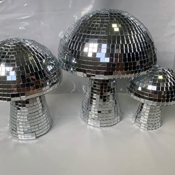 Mxkoso Mushroom Disco Ball for bar, Party, Room, Table Decor - Mirror Disco Ball Mushroom Shape Home Art Decorations (Silver 6 inch)