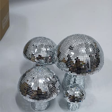 Mxkoso Mushroom Disco Ball for bar, Party, Room, Table Decor - Mirror Disco Ball Mushroom Shape Home Art Decorations (Silver 6 inch)
